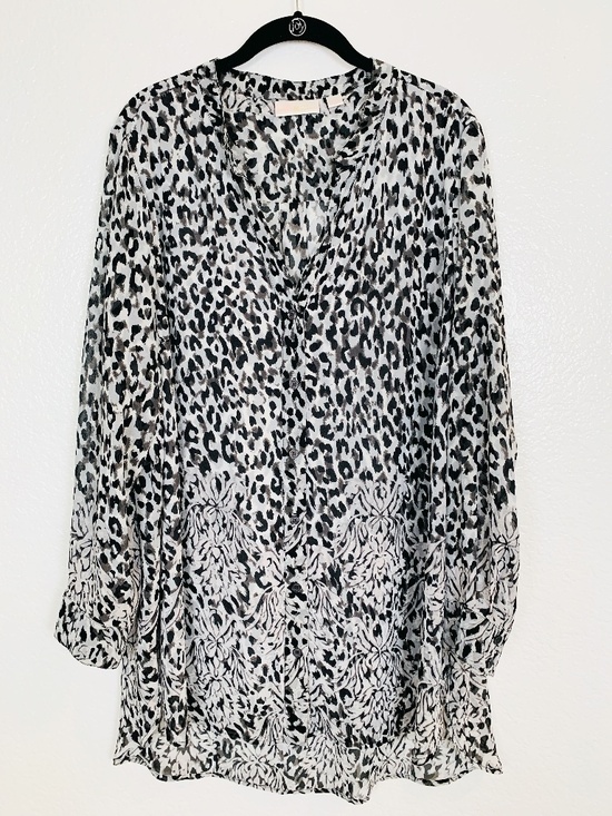Belle by Kim Gravel Tops - Belle Kim Gravel Floral Animal Print Tunic Top 1X Semi Sheer Button Up Chiffon